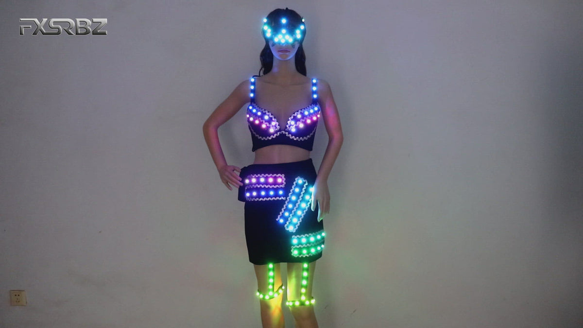 Full Color Pixel LED Bra DJ Club Luminous Underwear Led Costume Party Dress  Dancing Belly Dance Wear Fancy Party Dress – temlaser