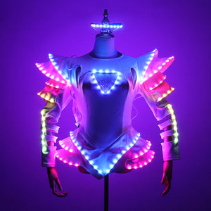 Full Color LED Costume Light Up Luminous Clothes Ballet Tutu LED Dress Women Ballroom Dance Party Glowing Clothing