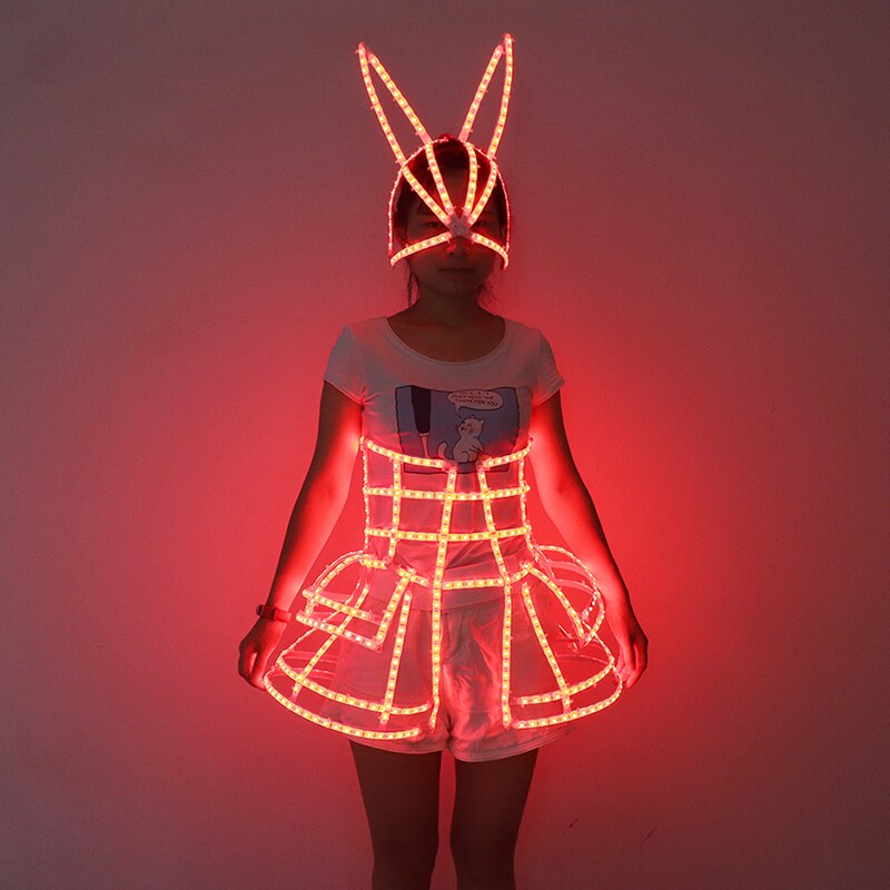 Woman Sexy LED Cage Corset Girls LED Tutu Dress Ladies Light Up Clothing Suit Bar Nightclub Dancing Show LED Costume