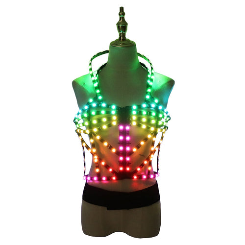 Full Color LED Cage Costumes Hollowed-Out Light Up Luminous Clothing LED Sexy Woman Ballet Rainbow Dress