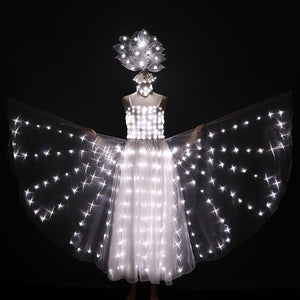 New LED Wedding Dress Women Luminous Wings Suit Fluorescent Butterfly Dance Skirt Ballet Wedding Performance Costumes