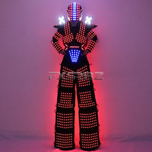 Trajes LED Robot Costume RGB Change Color LED Clothing Helmet Stilts Walker Robot Suit With Laser Gloves