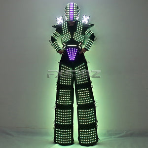 Trajes LED Robot Costume RGB Change Color LED Clothing Helmet Stilts Walker Robot Suit With Laser Gloves