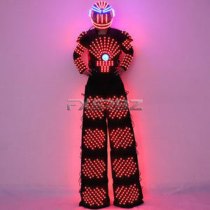 LED Robot Suit Traje De Robot Jacket LED Helmet Stilts Walker Suit Clothing David Guetta Robot Costume And Laser Gloves