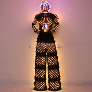 LED Robot Suit Traje De Robot Jacket LED Helmet Stilts Walker Suit Clothing David Guetta Robot Costume And Laser Gloves