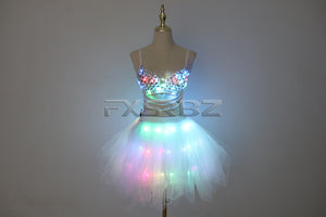 New LED Bra Tutu Skirt Colorful Flash Diamond Bra Belly Dance LED Skirt Christmas Dance Party Sexy Girl Light Up Costume