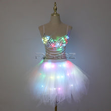 Load image into Gallery viewer, New LED Bra Tutu Skirt Colorful Flash Diamond Bra Belly Dance LED Skirt Christmas Dance Party Sexy Girl Light Up Costume
