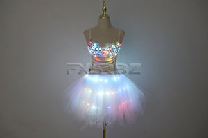 New LED Bra Tutu Skirt Colorful Flash Diamond Bra Belly Dance LED Skirt Christmas Dance Party Sexy Girl Light Up Costume