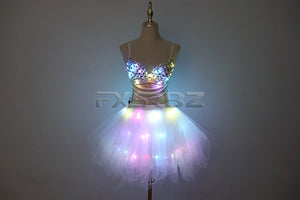 New LED Bra Tutu Skirt Colorful Flash Diamond Bra Belly Dance LED Skirt Christmas Dance Party Sexy Girl Light Up Costume