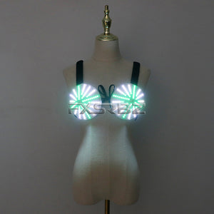 Pixel LED Bra Discolored Sexy Underwear Party Dress Belly Dance Light Up Bra Glowing Bikini Luminous Costumes Accessories