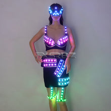 Load image into Gallery viewer, Full Color LED Costume Sexy Woman Luminous Dress Pole Dance Glowing Clothes Masked Stripper Outfits DJ DS Light Up Bra Suits
