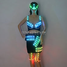 Load image into Gallery viewer, Full Color LED Costume Sexy Woman Luminous Dress Pole Dance Glowing Clothes Masked Stripper Outfits DJ DS Light Up Bra Suits
