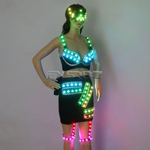 Load image into Gallery viewer, Full Color LED Costume Sexy Woman Luminous Dress Pole Dance Glowing Clothes Masked Stripper Outfits DJ DS Light Up Bra Suits
